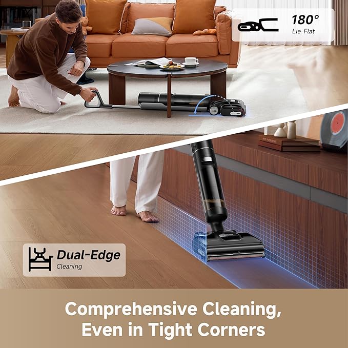 DREAME H15 Pro CarpetFlex Cordless Vacuum Mop Wet Dry Vacuum Cleaner with Dual Brushes for Hard Floors &amp Carpet Tangle-Free Hair-Cutting 23kPa Suction 180° Lie-Flat Floor Washer 194°F Fast Dr