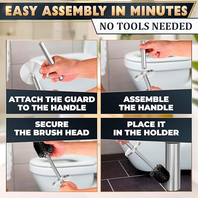 Stylish Stainless Steel Toilet Brush and Holder Set - Silver Toilet Bowl Brush and Holder with Splash Cover Sturdy Bristles Corrosion &amp Scratch Resistant - Elegant Design Effective Deep Cleanin