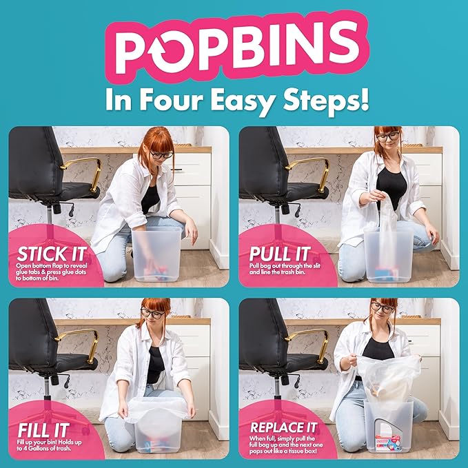 Trash Bags - Small Garbage Bags Clear Trash Can Liners for Bathroom Bins Bedroom Office &amp Kitchen Waste Multi-Purpose Household Wastebasket Cleaning Supplies - 4 Gallon Pack of 3