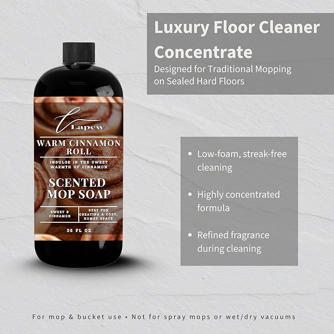 Lapew Warm Cinnamon Roll Scented Mop Soap - Luxury Floor Cleaner Concentrate for Mopping Tile Laminate Vinyl &amp Hardwood | Streak-Free Low-Foam | 36 oz