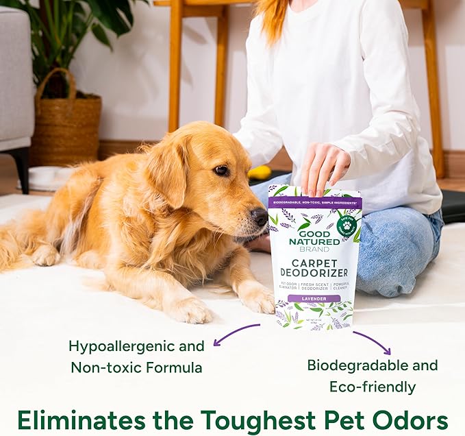 Good Natured Brand | Carpet Deodorizer &amp Freshener Powder | 31 oz Pet Odor Eliminator for Strong Odor &amp Pet Urine | Fresh Natural Lavender Scent | Safe for Homes with Pets