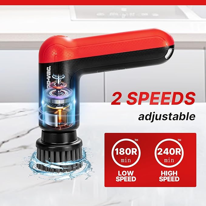 Shop-Vac Cordless Spin Scrubber 2-Speed (180/240RPM) Electric Cleaning Brush with 5 Multi-Surface Heads 2000mAh Battery 60-Min Runtime for Kitchen &amp Bathroom