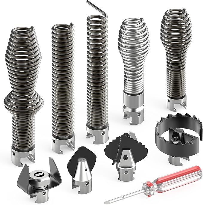 10-Piece Drain Cleaning Kit Clog Removal Set with Heavy-Duty Plunger Auger Snake Wrench &amp Tools for 5/16-inch to 3/4-inch Drain Snake Cable – for Sink Toilet Shower &amp Drainpipes