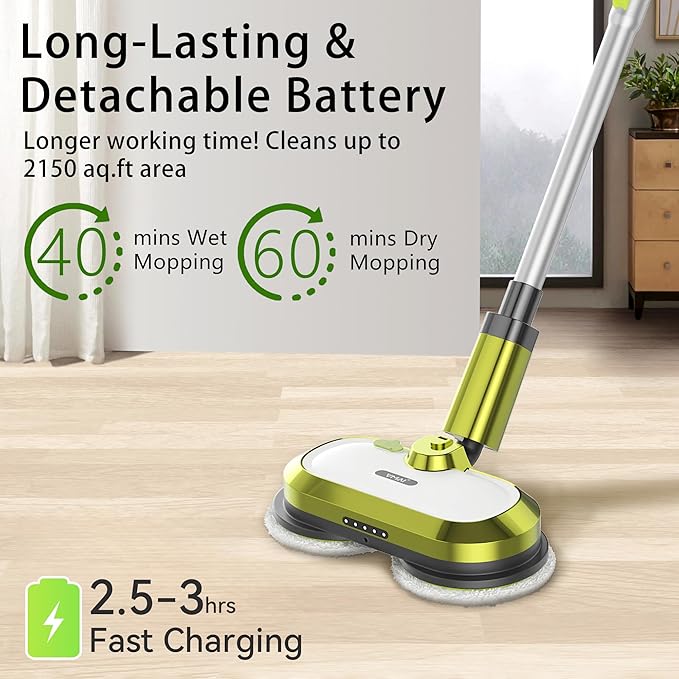 VMAI Cordless Electric Mop with Water Spray &amp Detachable Battery Rechargeable Floor Spin Mop &amp Scrubber with LED Headlights Washable Pads Lightweight for Hardwood Tile Marble Floor Cleaning