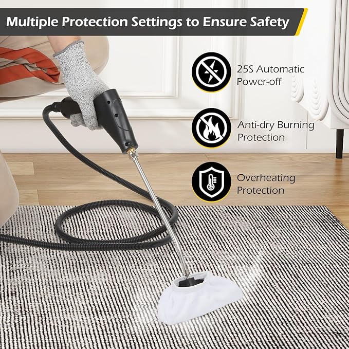 Dyna-Living Steam Cleaner 1500W Handheld Steamer for Cleaning 221℉ High-Temp Portable Car Steamer Cleaner Intelligent Touch Panel &amp Spray Gun Control Steamer Cleaner for Car