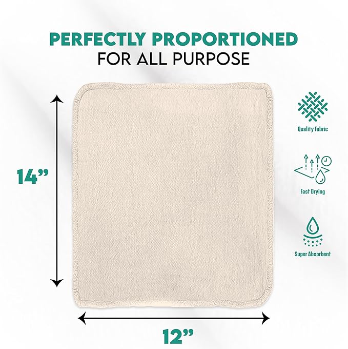 ZUPERIA Cotton Shop Towel – Multipurpose Cleaning Cloths (14 x 12 - Pack of 150 - White) Reusable Shop Rags for Automobiles Industrial Restaurants Garage and Homes