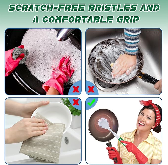Hsei 20 Pcs Blue and Green Kitchen Scrub Dish Brush Bulk with 11 Inch Anti Slip Handle Cleaning Dish Scrubber with Stiff Bristles Washing Scrub Brushes for Housekeeping for Pots and Pans Kitchen Sink