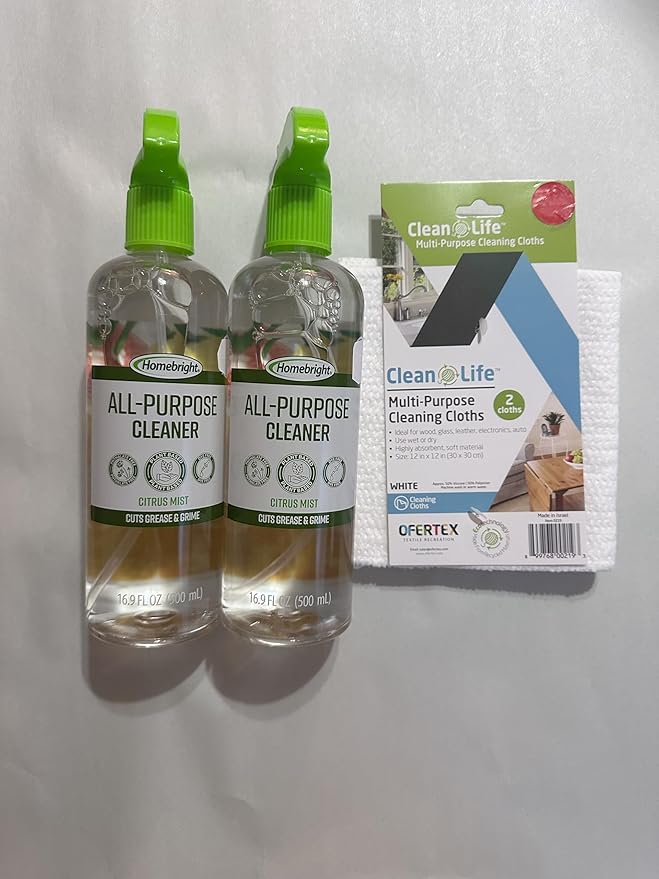 Homebright All Purpose Cleaner Citrus Mist (2 Pack) with Multi Purpose Cloth