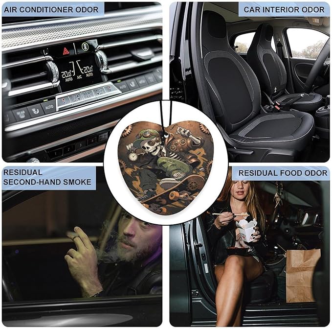 5PCS Car Air Freshener Hanging Personalized Double Sided Steampunk Skull Car Fresheners Long Lasting New Cars Scents Cute Automotive Freshies for Closets Drawers (tea)
