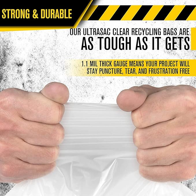 Ultrasac - Recycling Bag 45 Gallon 1.1 Mil 40x46 Clear 100 Count w/Ties