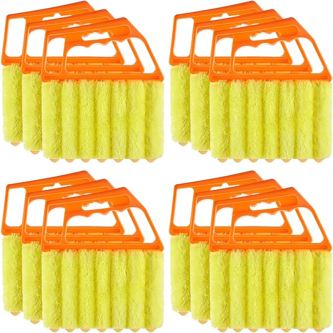 Maxdot 12 Pcs Blind Cleaner Duster Tool 7 Finger Dusting Cleaner Tool Handheld Blind Dusters for Cleaning Washable Mini Brush for Air Conditioner Wood Blinds Window Dust Dirt Yellow