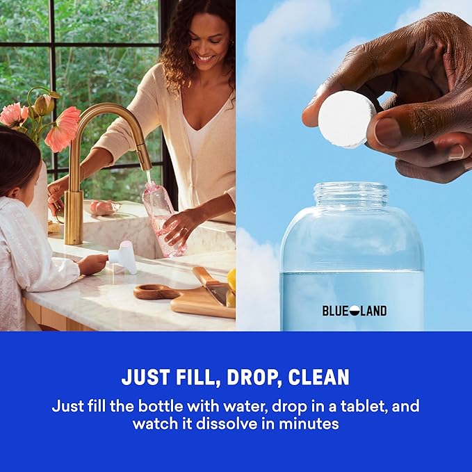 BLUELAND Clean Home Kit 3 Reusable Bottles with 3 Tablets Makes 1 Bottle Each of Foaming Hand Soap Multi-surface Cleaner Bathroom Cleaner