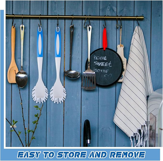 Hsei 10 Pcs Blue Kitchen Scrub Dish Brush Bulk with 11 Inch Anti Slip Handle Cleaning Dish Scrubber with Stiff Bristles Washing Scrub Brushes for Housekeeping for Pots and Pans Kitchen Sink