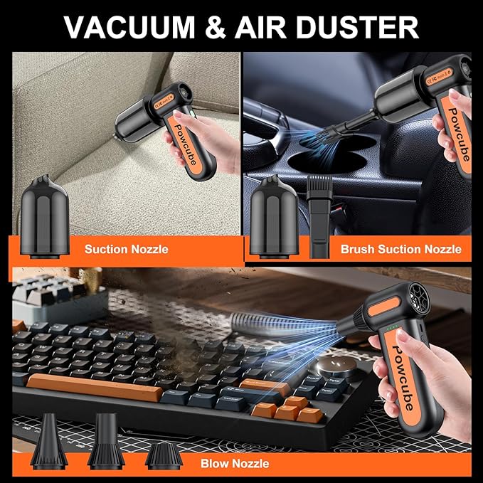 2-in-1 Compressed Air Duster 180000RPM Powerful Motor Cordless Vacuum Cleaner with 10000mAh Battery Portable Electric Air Duster Dust Blower for Computer Keyboard Outdoor House Car and Office