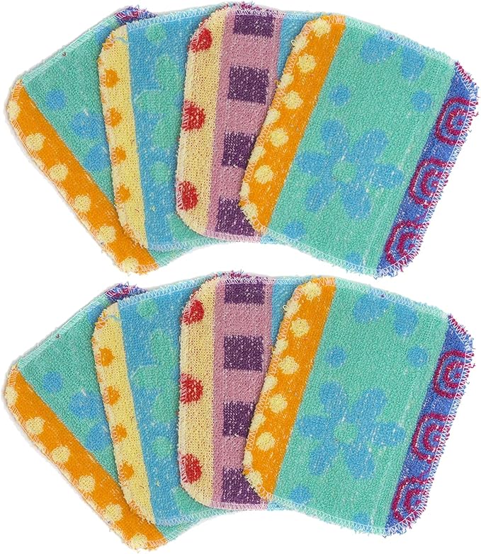 Kitchen Dish Scrubbers | Soft Scrub for Dishes | Non-Scratch Cleaning Pads for Kitchen | Made from Cotton Fiber | Safe on All Surfaces | Long-Lasting &amp Easy to Clean | Pack of 8