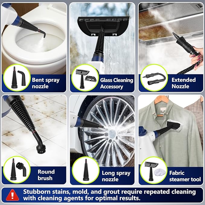 Steam Cleaner Pressurized Handheld Steam Cleaner for Home with 12pcs Accessories &amp Safety Lock Multi-Surface &amp Powerful Home Use Steamer for Cleaning Car Bathroom Shower Window Grime G