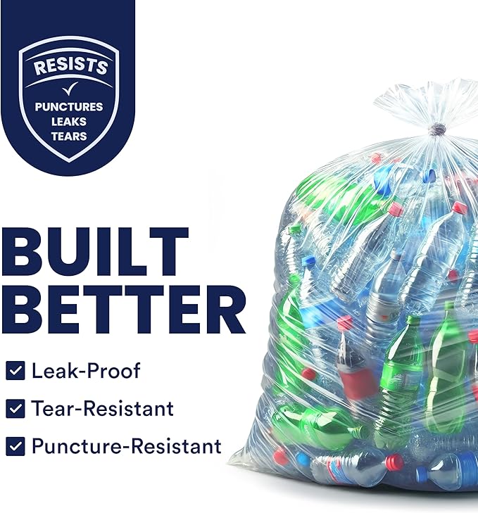 Plasticplace 55-60 gallon Trash Bags │ 1.2 Mil │ Clear Garbage Can Liners │ 38” x 58” (100Count)