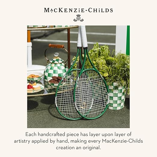 MACKENZIE-CHILDS Waste Bin Decorative Bedroom Trash Can or Bathroom Trash Can Green-and-White Emerald Check