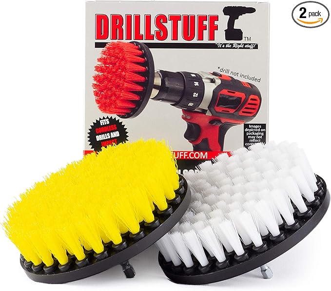 Drill Brush Power Scrubber - Outdoor Drill Powered Scrub Brush - Concrete Cleaning - Stiff Bristle Deck Brush - Patio Cleaning Brush - Bird Bath Scrubber - Garden Statues - Granite Headstone Brush