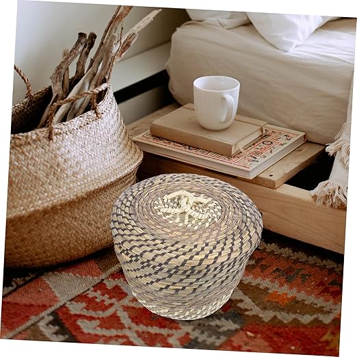 Happyyami Office Waste Basket Under Desk Trash Can Lid Woven Basket Small Trash Can Rustic Design