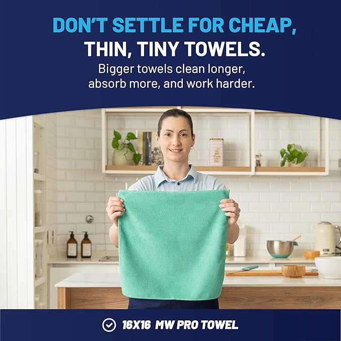Microfiber Wholesale MW Pro 16x16 Microfiber Wash Cloths - Absorbent Kitchen Dish Rags &amp Counter Wipes - Heavy Duty Scrubbing Towels for Restaurants &amp Food Prep (Green 12-Pack)