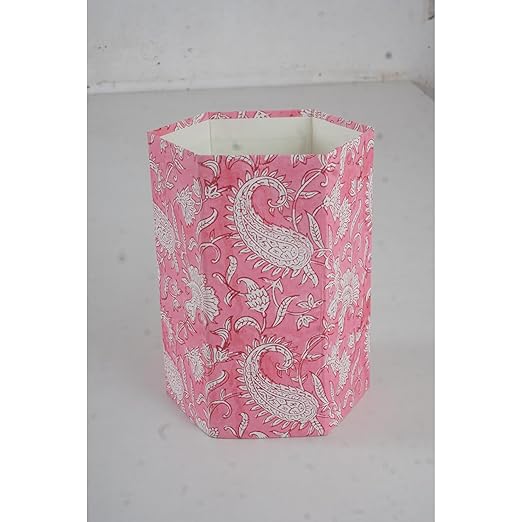 Floral Hand Block Printed 3.3 Gallon Decorative Waste Basket – Eco-Friendly Cardboard Trash Can Plastic-Free &amp Sustainable Perfect for Christmas and Housewarming Gifts (1 Pink MUKAT)