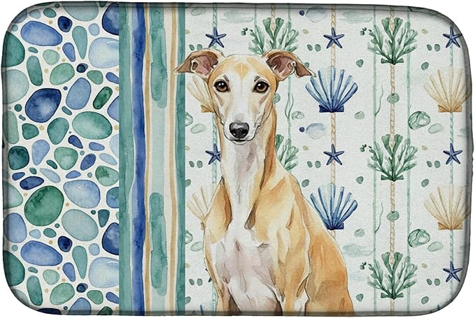 Caroline's Treasures Fawn Whippet Coastal Sea Glass Dish Drying Mat Absorbent Dish Drying Mat Pad for Kitchen Counter Dish Drainer Mat for Countertop 14 x 21 Multicolor