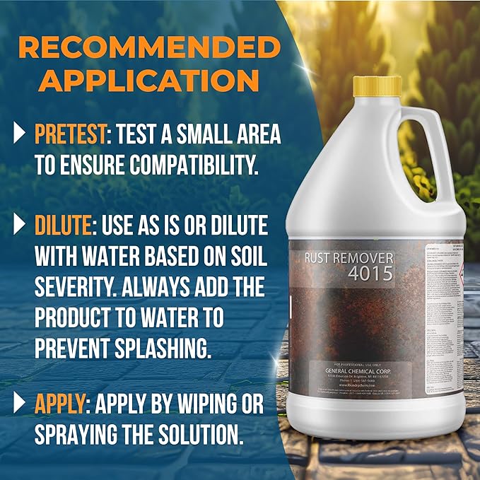 DeckGeneral Rust Remover 4015 All Surface Rust Stain Eliminator Concrete Cleaner Effective Oxidation Clean Up for Driveways Walkways Swimming Pools Brick Pavements and More (1 Gallon)