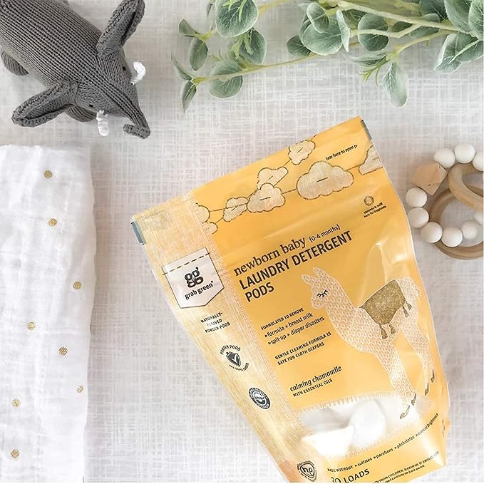Grab Green Newborn Baby Laundry Detergent Pods 60 Loads Chamomile Mineral Based Non-Toxic Stain Remover