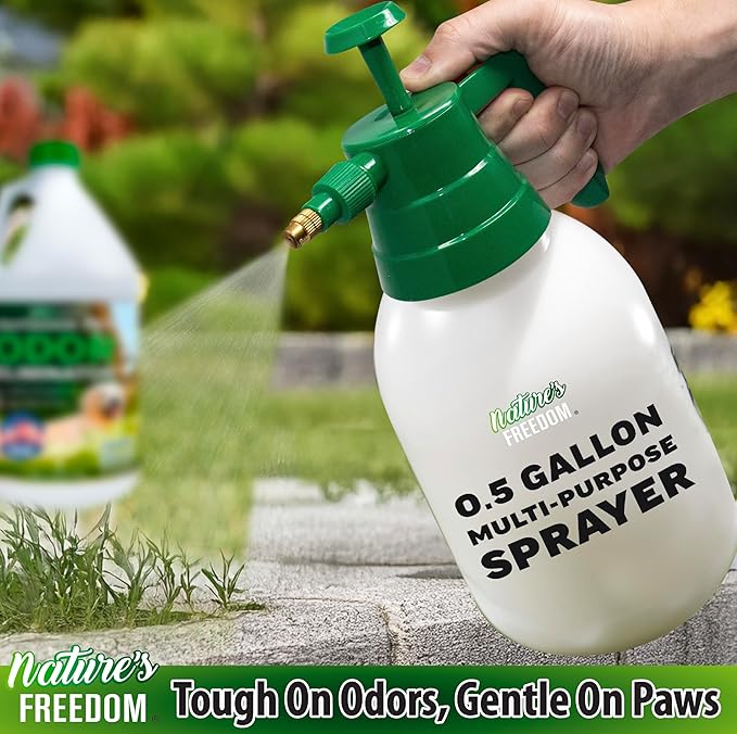 Nature's Freedom Outdoor Pet Odor Eliminator – Gallon Enzyme Cleaner with Pump Sprayer for Yard Turf Patios Kennels Concrete