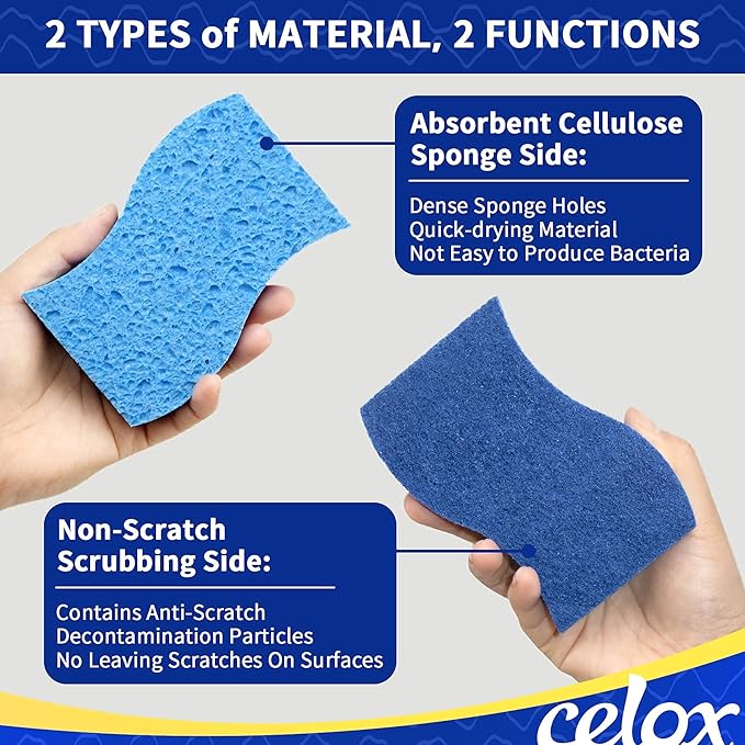 CELOX Grout Brush with Long Handle and Blue 12 Pack Non-Scratch Dish Sponge