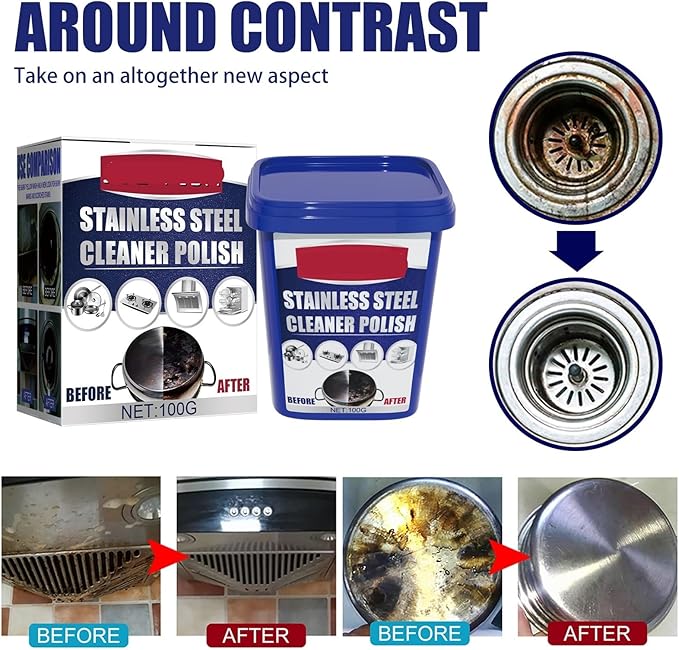Stainless Steel Cleaning Paste - Rust Removal Stain Cleaning Antioxidant Protection For Kitchen Cookware Stove And Pot Bottoms(2PCS)