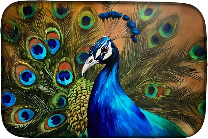 Caroline's Treasures DAC3255DDM Peacock Dish Drying Mat Absorbent Dish Drying Mat Pad for Kitchen Counter Dish Drainer Mat for Countertop 14 x 21 Multicolor