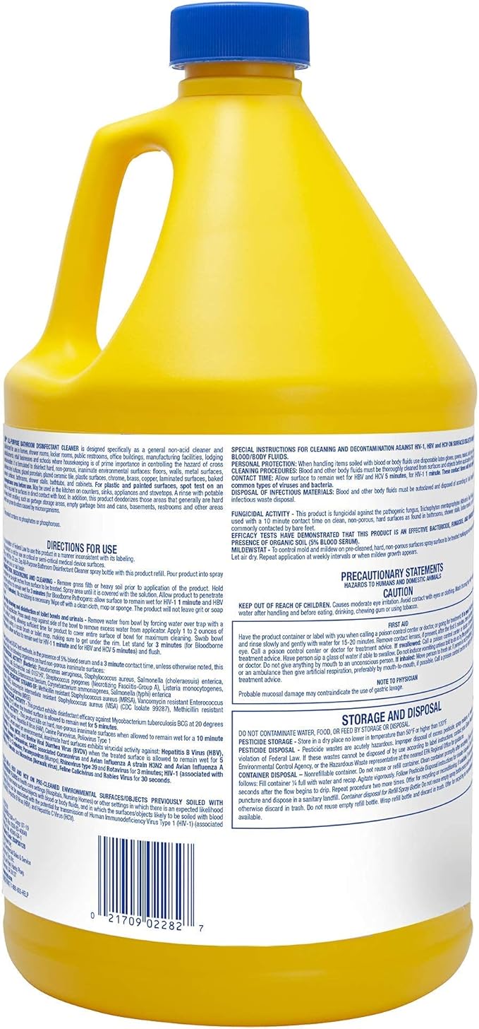 Zep All-Purpose Bathroom Disinfectant Cleaner - 1 Gallon (Case of 4) ZUAPBD128 - Virucidal Fungicidal Mildewstat Kills 99.9 Percent of Germs in 60 Seconds