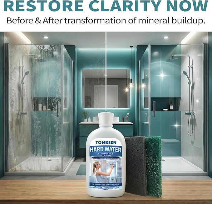 Hard Water Stain Remover Paste with Polishing Pads Calcium &amp Limescale Cleaner for Shower Glass Shower Doors &amp Tiles Includes 800 &amp 1200 Grit Pads 500ml 16.9fl oz