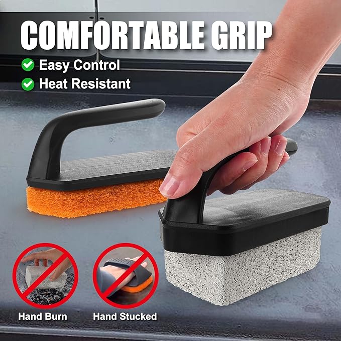 GRILLART Griddle Cleaning Kit for Blackstone Flat Top Grill Cleaning Kit with Grill Stone Griddle Scraper Scouring Pad and Handles Multifunctional Griddle Accessories for Rusty Grills Orange