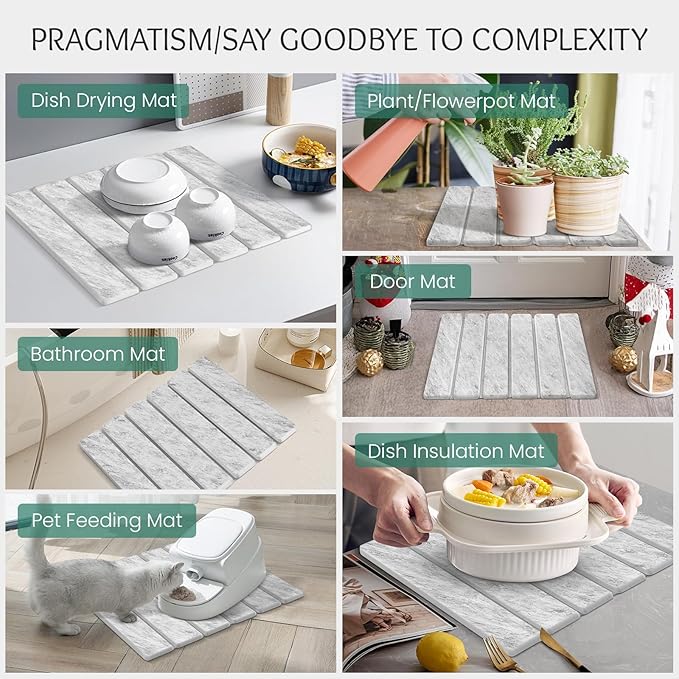Stone Dish Drying Mat Collapsible Diatomaceous Earth Absorbent Mat Quick Dish Drying Pad Dish Rack Pad Match Any Counter to Multiple Usage for KitchenBathroom