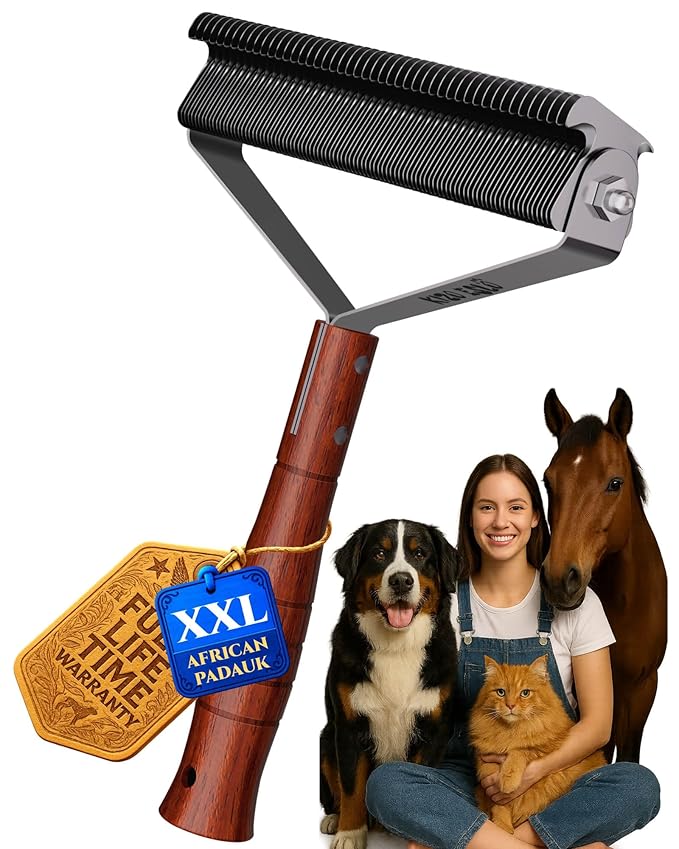 Extra Large 2-Sided Dog Brush For Shedding Undercoat Rake for Dogs &amp Cats &amp Horses Remove Mats Dematting CombGentle Grooming Brush for German Shepherds Medium to Long-Haired Pets(Walnut Han