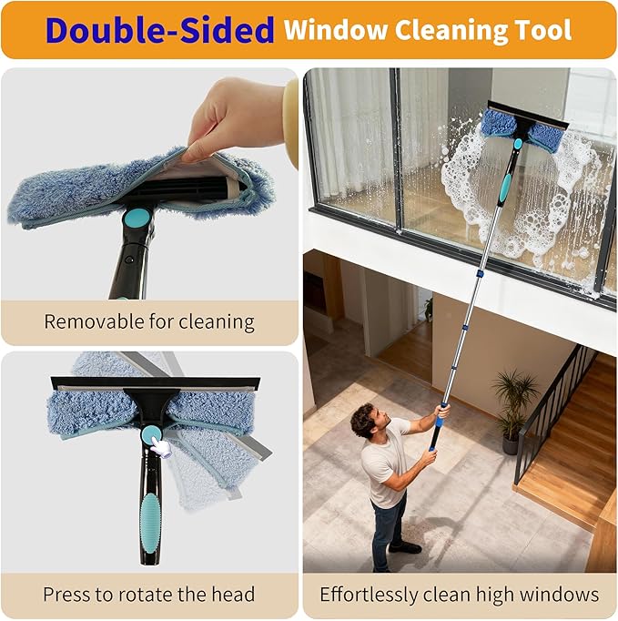 Duster with Extension Pole (20 FT Reach) Light Bulb Changer for High Ceilings &amp 3-12FT Extension Pole Duster Cleaning Kit Fan Duster/Cobweb Duster/Window Washing Kit for High Window Interior Ro