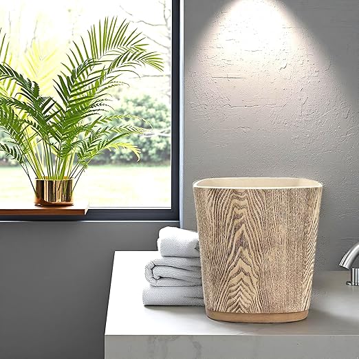 Hymmah Bathroom Trash Can 1.8 Gallon(7 Liter) Small Kitchen Garbage CanDecor Wastebasket for Bedroom OfficeResin Hand-Carved