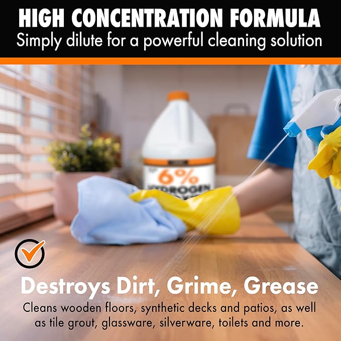 Chromex 6 Percent Hydrogen Peroxide Food Grade Home Kitchen Bath Cleaner Laundry Whitening (128 fl oz (Pack of 1))