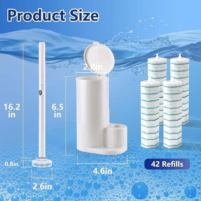 Disposable Toilet Brush with 42 Wand Refills Wall Mounted Toilet Brush and Holder Set - Effortless Disposable Toilet Bowl Cleaner Wand (Rainforest Scent)