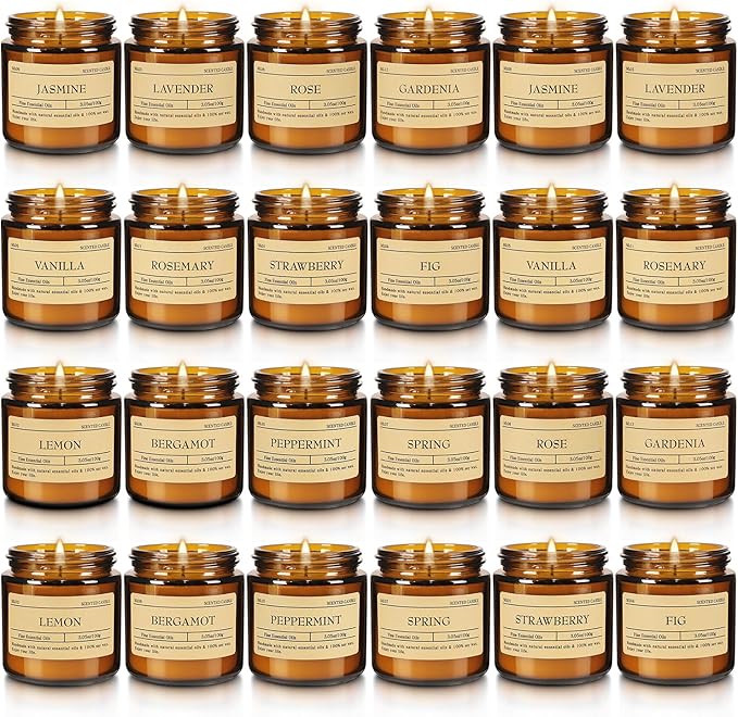 Scented Candle Set 24 Pack Candle for Home Scented Odor Eliminating Stress Relief Long Lasting Soy Wax Gift Set