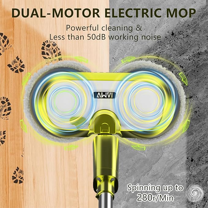 VMAI Cordless Electric Mop with Water Spray &amp Detachable Battery Rechargeable Floor Spin Mop &amp Scrubber with LED Headlights Washable Pads Lightweight for Hardwood Tile Marble Floor Cleaning