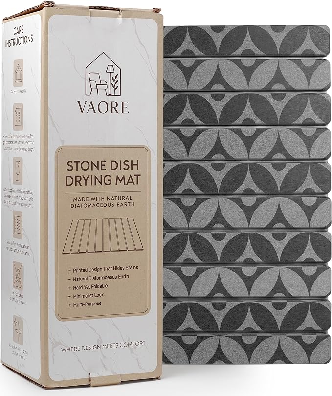 Large Stone Drying Mat for Kitchen Counter 23.6 x 15.3 Quick Dry Foldable Diatomaceous Earth Dish Drying Mat Stain-Hiding Design Eco-Friendly Large Sink Mat for Dishes and Utensils
