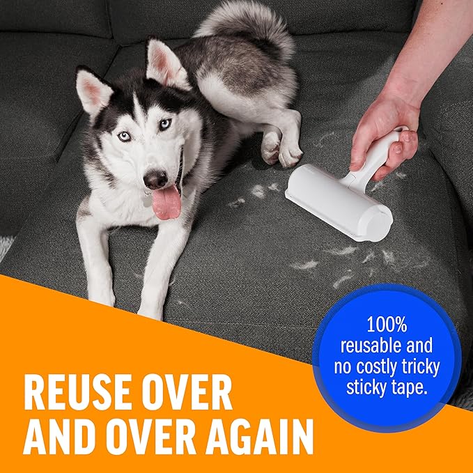 ChomChom Roller Pet Hair Remover – Original Size Reusable Lint Roller for Cat &amp Dog Hair on Furniture Couch Carpet Car Rugs &amp Bedding – Portable Eco-Friendly (White)