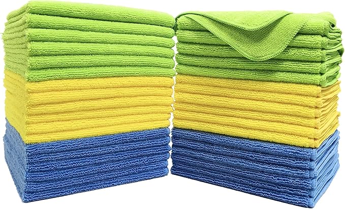 POLYTE Premium Microfiber Cleaning Towel16x16 in 36 Pack (BlueGreenYellow)