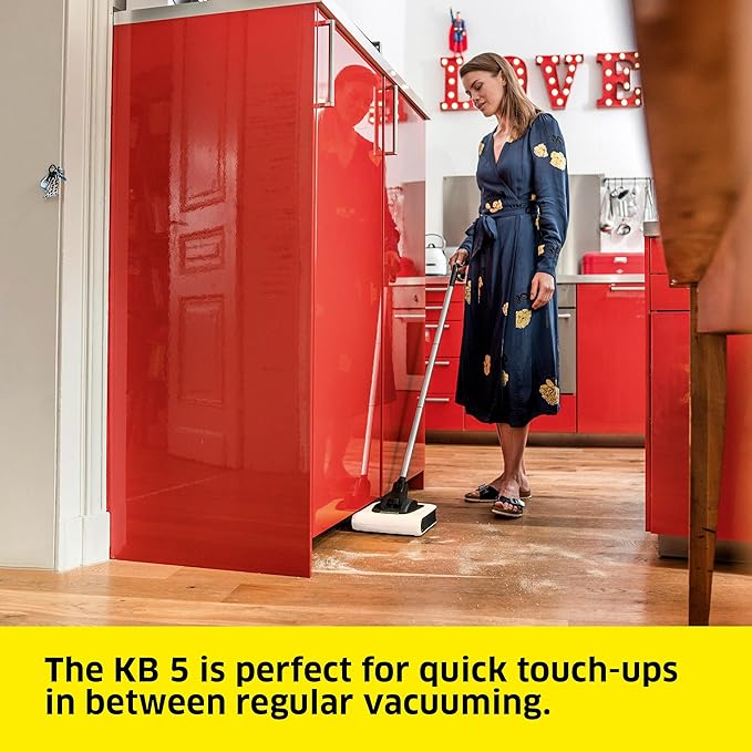 Kärcher KB 5 Electric Floor Sweeper Broom for Carpets Hardwood Floors and Tiles Lightweight and Cordless Ideal for Fur Hair Dirt &amp Dust - White