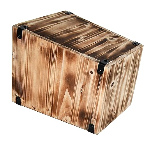 Owlgift Decorative Rustic Burnt Wood Trash Can Farmhouse Stylish Wooden Waste Basket Near Desk Square Garbage Cans Trashcan with Metal Brackets for Office Bedroom &amp Bathroom