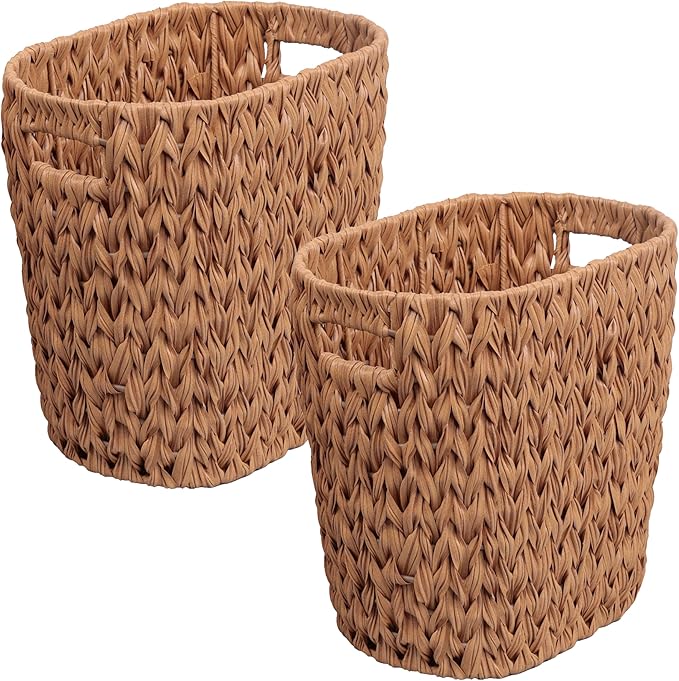 happimess HPM1407A-SET2 Maple Contemporary Farmhouse Resin 4.5-Gallon Tapered Oval Wicker Watebasket with Handles Natural (Set of 2)